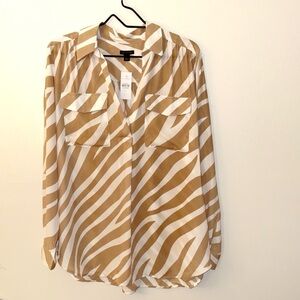 Ann Taylor Zebra Stripe Camp Shirt, Cream